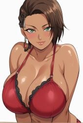 abs ai_generated azucena_milagros_ortiz_castillo bandai_namco big_breasts breasts brown_hair cleavage curvy curvy_female curvy_figure dark-skinned_female dark_skin earrings female flower_in_hair gloves green_eyes hair_ornament latina looking_at_viewer namco office_clothing peruvian peruvian_female pose seductive short_hair solo standing style sweat tan-skinned_female tan_skin tekken tekken_8 video_game_character voluptuous voluptuous_female wide_hips