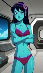 4kids_entertainment ai_generated alien alien_girl ass bigmic145 black_hair blue_eyes blue_skin bra breasts female panties pointy_ears starlee_hambrath tease teasing teenage_mutant_ninja_turtles teenage_mutant_ninja_turtles_(2003) tmnt tmnt_2003