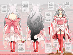 amaterasu animal_ear black_eyes dress gijinka grey_hair kimono okami personification pink_dress pointy_chin tattoo toes very_long_hair wolf_ears