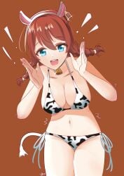 1girls bare_arms bare_belly bare_chest bare_hands bare_hips bare_legs bare_midriff bare_navel bare_shoulders bare_skin bare_thighs belly belly_button big_breasts bikini bikini_bottom bikini_only bikini_top blue_eyes blue_eyes_female braid braided_hair braided_pigtails braided_twintails breasts brown_background brown_eyebrows brown_hair brown_hair_female busty busty_female busty_girl cleavage collar collarbone cow_print cow_print_bikini cow_print_swimsuit cowprint cowprint_bikini cowprint_swimsuit emma_verde exposed_arms exposed_belly exposed_chest exposed_hips exposed_legs exposed_midriff exposed_navel exposed_shoulders exposed_skin exposed_thighs eyebrows_visible_through_hair female female_focus female_only fingers freckles_on_face frecklesfreckle groin hair_between_eyes hairband high_resolution highres hourglass_figure huge_breasts large_breasts lean_figure legs_closed legs_together long_hair looking_at_viewer love_live! love_live!_nijigasaki_high_school_idol_club midriff narrow_waist navel open_mouth open_mouth_smile parted_lips plump_breasts shoulders side-tie_bikini simple_background slender_body slender_waist slim_waist solo standing string_bikini swimsuit swimwear thick_thighs thighs tongue twintails twintails_(hairstyle) upper_body upper_teeth whin wide_hips