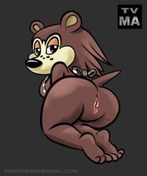 alternate_breast_size animal_crossing anthro anus ass brown_hair female fur furry furry_only hedgehog looking_at_viewer looking_back nintendo nude porcupine presenting presenting_anus presenting_hindquarters presenting_pussy pussy rodent sable_able solo tail tvma video_games