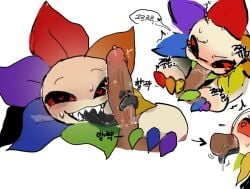 blowjob dandy's_world dandy_(dandy's_world) gay heart_pupils long_tongue monster sharp_teeth sweat twisted_dandy_(dandy's_world) yaoi