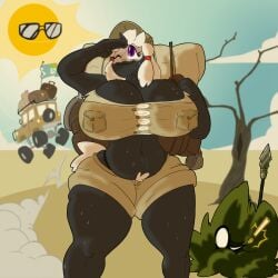 anthro anthrofied big_breasts black_body black_fur breasts car cleavage clothed clothing comic equid equine explorer eyewear female friendship_is_magic fur hair hasbro hi_res hiding horn huge_breasts imminent_sex light living_sun mammal my_little_pony mythological_creature mythological_equine mythology purple_eyes sanyo2100 solo some_leech standing sun sunglasses sunlight thick_thighs unicorn vehicle white_hair wide_hips