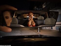 1boy 1girls 3d avengers black_widow_(marvel) breasts breasts_out car_interior duo female flashing_breasts image_set inviting jackgb male marvel_cinematic_universe natasha_romanoff rearview_mirror straight tagme