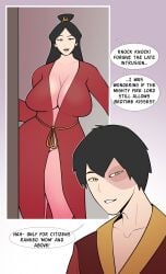 1boy age_difference avatar_the_last_airbender big_breasts black_hair breasts burn_scar busty child_bearing_hips cleavage clothed clothes clothing collarbone comic comic_page cowboy_shot crown_braid curvy dialogue door doorway english_language english_text female golden_eyes grin hair_bun hair_ornament happy huge_breasts jopuari king large_breasts lipstick long_hair looking_at_viewer makeup male mature_female milf mother_and_son no_bra no_panties no_underwear open_door open_mouth open_robe parted_bangs plunging_neckline prince queen red_dress red_kimono red_lipstick red_robe robe scar scar_across_eye scar_on_face seductive short_hair single_hair_bun smile smug standing text thick_thighs thighhighs thighs things top_heavy ursa_(avatar) wide_hips yellow_eyes zuko