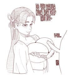 1boy 1girls 2d big_breasts breasts bursting_breasts busty capcom cleavage ekz erect_penis erection fatal_fury female female_focus imminent_sex large_breasts line_art mai_shiranui male monochrome overflowing_breasts penis snk street_fighter street_fighter_6 tagme