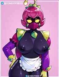 1girls ai_generated big_breasts big_thighs brawl_stars breasts female_only huge_breasts lily_(brawl_stars) looking_at_viewer lumilover222 maid nipples pink_hair plant thighs yellow_eyes