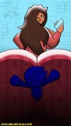 big_ass big_breasts big_butt brown_hair butt_crush doubleksauce forbidden_pants forced_to_sniffing gala gala_(carmessi) gigantic_ass gigantic_butt huge_ass huge_breasts huge_butt kilroy_was_here latina looking_at_phone meme_reference phone smothering speedy_(kkbros405/doubleksauce) squish succubus tagme thick_ass thick_thighs