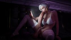 1futa 3d ashe_(overwatch) autofellatio clothed clothing foreskin futanari huge_balls huge_cock lingerie masturbation moaning mostly_nude nyl2 nyl_ashe oral_masturbation overwatch overwatch_2 pubic_hair self_fellatio tagme uncut video watching_porn white_hair