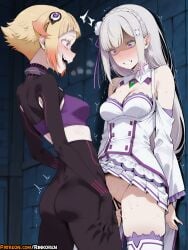 1girls 2025 2girls against_wall ai_assisted ai_generated anime anime_girl anime_style artist_name ass bangs bare_shoulders blonde_hair blush bodysuit braid breasts capella_emerada_lugunica cleavage clothed_sex clothes_lift detached_sleeves emilia_(re:zero) flower futa_with_female futanari grey_hair hair_flower hair_ornament hair_ribbon hi_res high_quality high_res high_resolution highres long_hair long_sleeves looking_at_another medium_breasts miniskirt multicolored_hair multiple_girls no_panties open_mouth orange_hair patreon patreon_username penis pleated_skirt pointy_ears purple_eyes purple_ribbon pussy re:zero_kara_hajimeru_isekai_seikatsu ribbon rinkoai sex short_hair skirt skirt_lift smile standing standing_sex sweat teeth thighhighs tongue trembling vaginal_penetration watermark white_flower white_hair white_skirt x_hair_ornament