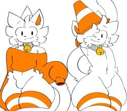 0rgan_slit 1boy anthro canine cat catboy collar collar_bell cone_hat crop_top ears_through_headwear ears_up ears_visible_through_hair femboy fur furry long_tail looking_at_viewer m6al male no_visible_genitalia orange_clothing roblox roblox_avatar robloxian slim_anthro slim_male small_ears tagme thighhighs thin white_fur white_hair wide_hips