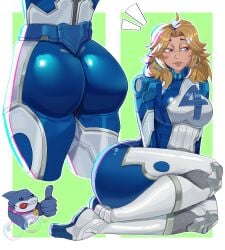 ass ass blonde_hair bodysuit breasts bubbles clothing deven_tolo earrings fantastic_four girl_focus heroine huge_ass invisible_woman invisible_woman_(marvel_rivals) jeff_the_land_shark marvel marvel_comics marvel_rivals shark sue_storm thick_ass thick_butt thick_thighs thumbs_up tight_clothing