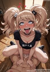 1boy ahe_gao ai_generated assertive_female bangs bear_hair_ornament black_choker black_collar black_footwear black_shirt blonde_hair blue_eyes blush boots bottomless breasts choker clavicle cleavage clothed_female clothed_female_nude_male clothed_sex clothing collar collarbone cowgirl_position cowgirl_position cum cum_in_pussy danganronpa danganronpa:_trigger_happy_havoc english_language english_text enoshima_junko female female footwear genital_fluids hair_ornament heart heart-shaped_pupils indoors jousneystudio junko_enoshima large_breasts legwear light-skinned_female long_hair male male_pov medium_breasts nakadashi navel nipples nude on_top open-mouth_smile open_mouth overflow penis saliva semen sex shirt shoes short_sleeves sidelocks sitting smile socks solo_focus spread_legs squatting squatting_cowgirl_position straddling straight sweat symbol-shaped_pupils teeth text thighs tongue tongue_out trembling twintails upper_teeth upper_teeth_only vagina vaginal_penetration
