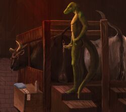 after_anal after_anal_penetration anthro anus balls bodily_fluids bovid bovine cattle cum cum_from_ass cum_in_ass cum_inside dracenmarx duo feral gashik_(artist) genital_fluids genitals hi_res horn jace_romeo larger_penetrated lizard male male/male mammal penetration perineum puffy_anus raised_tail reptile scalie size_difference tail white_horn