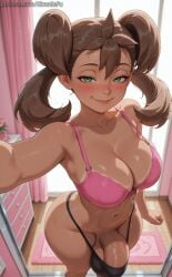 2025 ai_generated ass balls bedroom belly belly_button big_ass big_balls big_breasts big_butt big_cock big_penis black_panties blush bra breasts brown_hair bulge bulge_in_panties cleavage cock dark-skinned_futanari dark_skin dickgirl futanari gamefreak green_eyes half-closed_eyes hi_res high_angle indoors kimmiefu large_balls large_breasts large_cock large_penis looking_at_viewer nintendo panties penis pink_bra pokemon pokemon_(anime) pokemon_xy self_upload selfie shauna_(pokemon) small_waist smile solo standing tagme tanline thighs twintails veiny_cock veiny_penis wide_hips