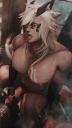 1boy 3d animal_ears bara bara_tiddies bara_tits barazoku big_pecs big_penis bitch_bara cat_ears catboy child_bearing_hips curvy curvy_figure femboy feminine_male gay huge_cock masturbation moan moaning muscular_male naked nipples pecs pectorals pubic_tattoo seclorum_(artist) sitting stroking_penis tattoo twink twunk white_hair womb_tattoo yaoi