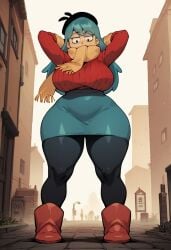 aged_up ai_generated ass beret big_ass big_breasts black_beret black_leggings blue_eyes blue_skirt boots breasts female female_only hilda_(hilda) hilda_(series) huge_ass huge_breasts large_ass large_breasts leggings light-skinned_female light_skin long_hair red_boots red_sweater scarf skirt sweater thick thick_ass thick_body thick_boobies thick_booty thick_breasts thick_butt thick_hips thick_legs thick_thighs thigh_highs thighhighs thighs voluptuous voluptuous_female wide_hips yellow_scarf