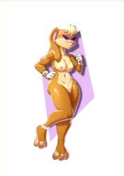 absurd_res anklet anthro areola big_breasts blonde_hair breasts brown_body brown_fur buckteeth clothing eyelashes eyeshadow eyewear female floppy_ears front_view fur genitals gloves hair hand_on_hip handwear head_tuft hi_res jewelry lagomorph leporid lola_bunny looney_tunes lop_ears makeup mammal navel navel_piercing nipples notilustregui nude piercing pink_areola pink_eyeshadow pink_nipples pink_nose purple_background pussy rabbit simple_background solo sunglasses suntan tan_body tan_fur tan_line teeth thick_thighs tuft warner_brothers white_background white_clothing white_gloves white_handwear wide_hips