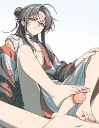 1femboy 2boys ai_assisted ai_generated androgynous black_hair crossdressing crossdressing_male femboy feminine feminine_male foot_fetish foot_focus footjob gay girly long_hair male male_only painted_toenails penis pov red_eyes red_toenails reneenjoyer see-through tattoo trap twink yaoi