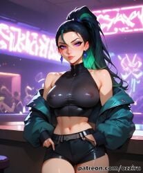absurd_res ai_generated female hi_res highres k/da_series kai'sa league_of_legends long_hair ozziru patreon ponytail prostitution self_upload strip_club uncensored