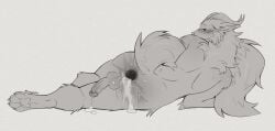 after_sex antelope anthro anus ass balls blush bodily_fluids bovid canid canine canis cum digitigrade fur gaping gaping_anus genital_fluids genitals hi_res horn hybrid impala leaking_cum male mammal myoukky penis precum presenting presenting_hindquarters raised_tail solo sweat tail tail_hug wolf
