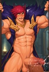 ai_generated bara big_muscles big_penis cum league_of_legends male male_only masturbation muscular muscular_male sett yaoi