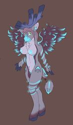 anthro antlers bioluminescence breasts caribou female glowing hooves horn nude pussy rika_(artist) solo standing wings