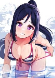 1girls absurd_res absurdres belly bikini bikini_bottom bikini_only bikini_top black_hair black_hair_female blue_sky blush blush_face blushing_at_viewer blushing_female blushing_lines breasts busty busty_female busty_girl busty_teen cleavage clouds collarbone day daylight daytime female female_focus female_only front-tie_bikini front-tie_bikini_top half_submerged head_tilt high_resolution high_school_student highres hourglass_figure large_breasts lean_figure long_hair looking_at_viewer love_live! love_live!_sunshine!! matsuura_kanan midriff narrow_waist outdoor outdoors outside partially_submerged partially_submerged_legs purple_eyes purple_eyes_female school_girl shoulders simple_background sky slender_body slender_waist slim_waist smile smiley_face smiling smiling_at_viewer soaked solo standing string_bikini submerged_feet submerged_legs swimsuit swimwear teen_girl teenage_girl teenager tilted_head upper_body water wet wet_bikini wet_body wet_breasts wet_hair wet_legs wet_skin wet_thighs whin wide_hips young_female young_woman