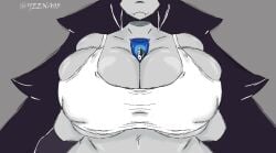 big_breasts big_nipples black_hair cleavage fundamental_paper_education long_hair miss_circle_(fundamental_paper_education) oreo presenting_breasts yeena03