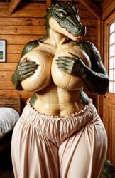 ai_assisted ai_generated ai_video animated anthro covered_nipples covering_breasts crocodile crocodile_girl curvy female female_only furry grabbing_own_breast huge_ass huge_breasts lizard no_sound solo styl1sh tagme thick_thighs video vintage_clothing wide_hips