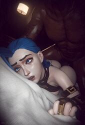 1boy 1girls 3d ahe_gao ambiguous_penetration arcane arcane_jinx bed bedsheets blue_eyes blue_hair bushy_eyebrows dark-skinned_male dark_skin eyes_rolling_back female fucked_into_submission fucked_senseless fucked_silly gladionanimated half-dressed half_naked interracial jinx_(league_of_legends) league_of_legends male male/female male_penetrating_female moaning naked_male on_bed pale-skinned_female pale_skin pleasure_face prone_bone ring rolling_eyes semi-clothed semi-naked thick_ass thick_eyebrows unseen_male_face