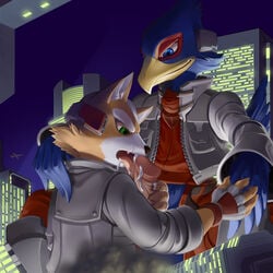 anthro avian canine falco_lombardi fellatio fox_mccloud fur furry macro male mick39 multiple_males nintendo oral oral_sex sex star_fox video_games yaoi