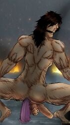 1boy ahe_gao black_hair bleach bleach:_sennen_kessen-hen bleach:_the_thousand-year_blood_war dildo dildo_in_ass dildo_insertion dildo_penetration dildo_sitting feet fire gay gay_anal hair hairy_anus male male_only male_penetrated muscular muscular_male naked naked_male ovelcatd_(artist) toy yhwach