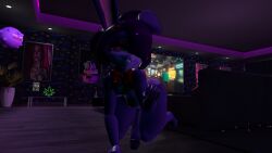 3d barely_clothed bonfie bowtie bunny_teeth crawling extreme_micro fnia futanari huge_cock intersex micro_bikini monokini one_piece_swimsuit pink_eyes vrchat vrchat_avatar