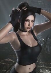ada_wong armpit asian asian_female bare_arms belly_button black_hair es_nio_arts_(artist) large_breasts long_hair medium_breasts resident_evil resident_evil_4 resident_evil_4_remake slim_waist tactical_gear tagme tied_hair top