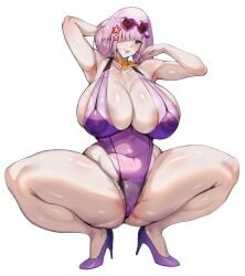 anus_hair areola areola_slip areolae armpit armpit_crease armpits ascot ass bbw chubby chubby_female hairy_pussy heels huge_breasts huge_nipples kurameki_kyou kuramekira lipstick mature_female mature_woman mole mommy mother older_female one-piece_swimsuit pink_hair pubes pubes_exposed pubic_hair squatting squatting_position squish sunglasses sunglasses_on_head swimsuit thick_legs thick_thighs thighs