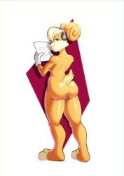 absurd_res anthro anus ass big_butt black_eyes blonde_hair buckteeth clothing electronics eyelashes female floppy_ears fur genitals gloves gloves_only hair handwear handwear_only head_tuft headphones hi_res holding_object holding_paper lagomorph leporid lola_bunny looking_at_viewer looking_back looking_back_at_viewer looney_tunes lop_ears mammal mostly_nude notilustregui nude orange_body orange_fur paper pink_background pink_nose pussy rabbit rear_view scut_tail short_tail simple_background smile solo tail tan_body tan_fur teeth tuft warner_brothers white_background white_clothing white_gloves white_handwear