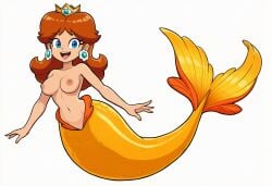 ai_generated alternate_species mario_(series) mermaid novelai princess_daisy topless