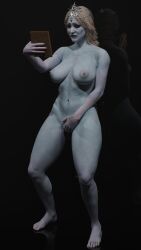 1girls 3d baldur's_gate baldur's_gate_3 barefoot big_breasts blue_body blue_skin brown_hair curvaceous curvy curvy_figure feet female female_masturbation female_only fingering grey_body grey_skin hbc3d lae'zel large_breasts masturbating masturbation orin_the_red picture picture_frame standing thick_thighs thighs toes wide_hips