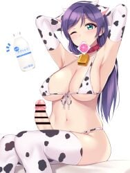 1futa animal_ears animal_print aqua_eyes areola_slip armpits arms_up bar_censor bell big_breasts big_penis bikini bottle breasts censored chinese_zodiac closed_mouth clothed clothing collar condom condom_in_mouth covered_nipples cow_ears cow_print cow_print_bikini elbow_gloves erection fake_animal_ears fake_horns front-tie_bikini_top front-tie_top futa_only futanari gloves halterneck highres horns human large_breasts light-skinned_futanari light_skin long_hair love_live! love_live!_school_idol_project milk milk_bottle mobukichi mostly_nude mouth_hold navel neck_bell penis print_bikini print_gloves print_thighhighs purple_hair red_collar simple_background sitting skindentation smile solo string_bikini swept_bangs swimsuit thighhighs tojo_nozomi twintails white_background year_of_the_ox