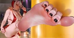 ai_generated arknights ass black_nail_polish black_nails black_toenail_polish black_toenails breasts cameltoe dress feet feet_up foot_fetish foot_focus horns looking_at_viewer red_nails soles tagme tagme_(artist) toes w_(arknights)