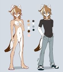 1boy anthro canine clothing fur furry jeans kohi male male_only necklace nude pants penis peritian shirt shoes solo wolf