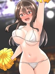 1girls absurd_res absurdres areola_bulge armpits ashigara_(kantai_collection) bare_armpits bare_arms bare_belly bare_chest bare_hips bare_legs bare_midriff bare_navel bare_shoulders bare_skin bare_thighs bare_torso belly belly_button blush blush_lines blushing_at_viewer blushing_female bouncing_breasts bra breasts brown_eyebrows brown_eyes brown_eyes_female brown_hair brown_hair_female cheerleader cleavage cleft_of_venus collarbone curvy curvy_body curvy_female curvy_figure curvy_hips curvy_thighs cute_fang dot_nose elbows embarrassed embarrassed_female exposed exposed_armpits exposed_arms exposed_belly exposed_legs exposed_midriff exposed_shoulders exposed_thighs exposed_torso eyebrows_visible_through_hair female female_focus female_only furaggu_(frag_0416) groin hair_between_eyes half_naked high_resolution highres hourglass_figure kantai_collection large_breasts legs light-skinned_female light_skin long_hair looking_at_viewer navel nipple_bulge open_mouth open_mouth_smile panties pom_poms pussy shaking_breasts shoulders simple_background slender_body slender_waist slim_girl slim_waist smile smiling smiling_at_viewer solo standing sweatdrop thick_thighs thighs thin_waist tongue underboob underwear upper_body upper_teeth v-line white_bra white_panties white_underwear wide_hips