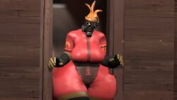 1girls ass big_ass big_breasts big_butt big_thighs breasts comically_large_ass female female_focus female_only fempyro fully_clothed huge_ass huge_breasts large_ass large_breasts large_butt large_thighs latex_suit solo solo_female stuck stuck_in_door team_fortress_2 thick_thighs thighs tomas9ira