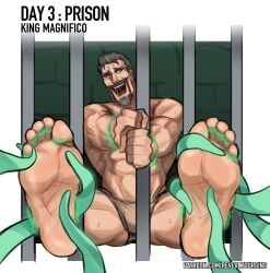 1boy bara disney human king_magnifico magic_restraints male_feet male_foot_fetish male_tickling one_eye_closed patreon_url prison restrained revealyoursins sweat tentacles tentacles_on_male tickle_fetish tickling_feet underwear_only wish_(film)