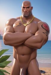 abs ai_generated bald bald_male bara barazoku biceps brutus_(fortnite) completely_nude fortnite large_pecs large_pectorals large_penis male male_focus male_only male_pov mature_male muscular muscular_male naked nude pecs penis penis_grab plump_ass plump_thighs showing_off showing_penis size_difference smirk smug stubble tanned tattoo thick_thighs yaoi