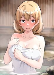 1girls absurd_res absurdres bath bathhouse bathing breasts brown_eyebrows brown_eyes brown_eyes_female brown_hair brown_hair_female cleavage collarbone dot_nose elbows eyebrows_visible_through_hair female female_focus female_only fingers furaggu_(frag_0416) hair_between_eyes half_naked high_resolution highres kantai_collection large_breasts light-skinned_female light_skin looking_at_viewer medium_hair naked naked_female nude nude_female onsen open_mouth open_mouth_smile partially_submerged partially_submerged_legs short_hair shoulders slender_body slender_waist slim_girl slim_waist smile smiling smiling_at_viewer solo steam steaming_body submerged_feet submerged_legs thin_waist tongue towel towel_around_waist towel_only underboob upper_body water white_towel