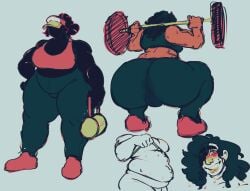 1boy ambiguous_gender androgynous barbell breasts chubby exposed_belly feminine full_body fully_clothed gym gym_clothes gym_clothing gym_uniform huge_ass lifting_shirt luiz_(yaizl_art) male male_only self_upload sweat sweating tagme weightlifting weights workout workout_clothes yaizl_art