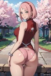 1girls ai_generated aindroidparanoid ass boruto:_naruto_next_generations cameltoe female female_only from_behind green_eyes huge_ass huge_breasts huge_butt human japanese_clothes jeans large_ass large_breasts large_butt narrow_waist naruto naruto_(series) naruto_shippuden outdoors panties pink_hair red_clothing round_ass sakura_haruno showing_ass solo spring stable_diffusion