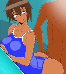 1boy 1girls 2d animated ass big_ass buttjob dark-skinned_female dark-skinned_male dark_skin grinding locker_room one-piece_swimsuit sound sound_edit swimsuit tagme video yagal